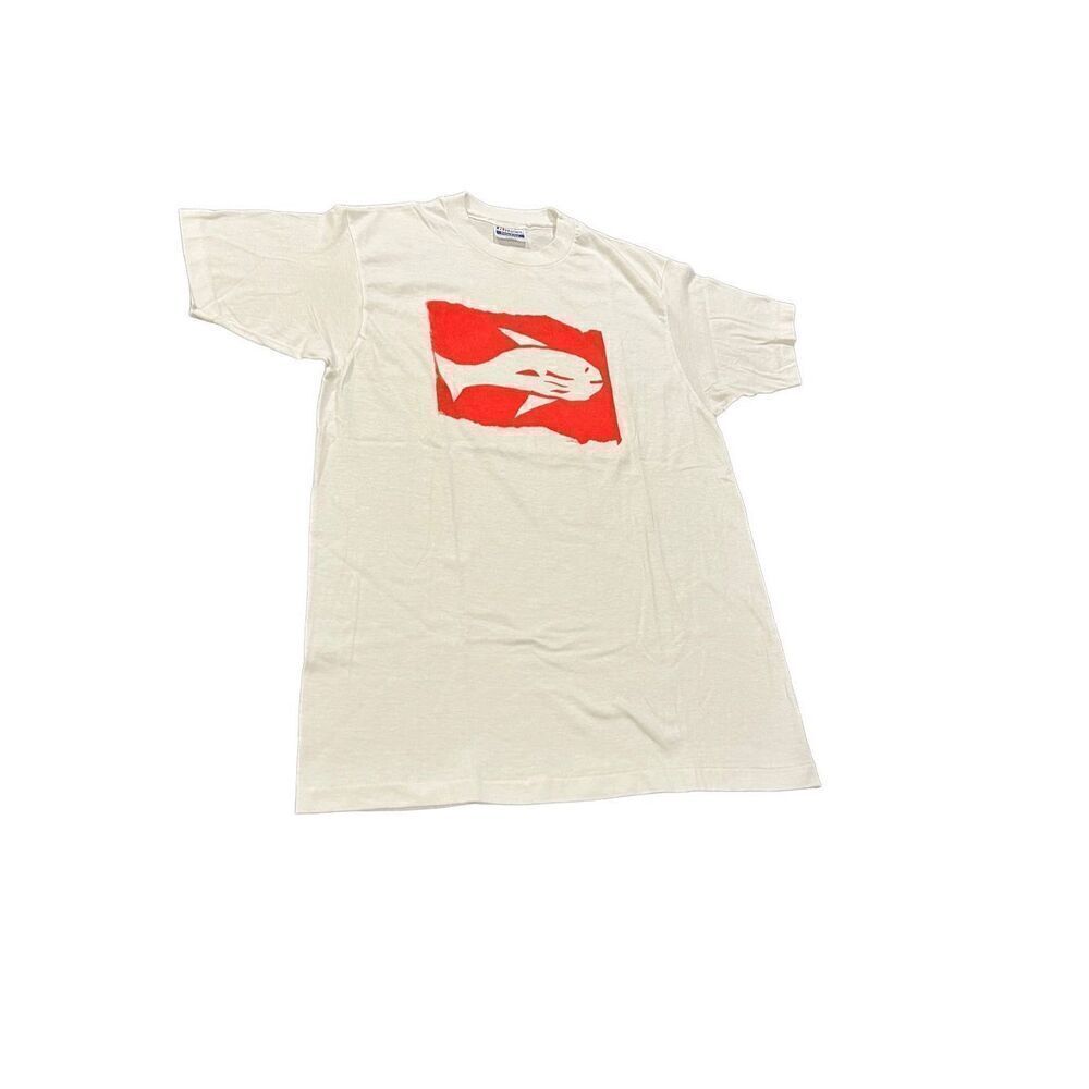 Vintage Rare HANES FISH  LOGO single stitch T-shirt size L made in USA